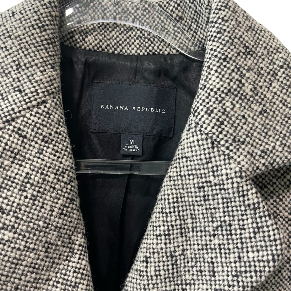 Banana Republic Tweed Wool Blend Notch Colar Long Sleeve Coat Black Ivory Size M - Picture 5 of 8